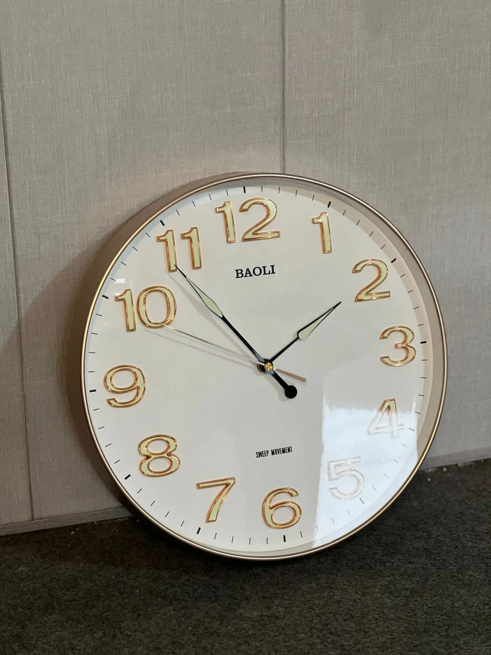 12-Inch Wall Clock – Minimalist White Dial with 3D Rose Gold Numerals