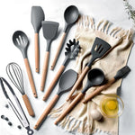 Premium 12-Piece Silicone Kitchen Utensil Set with Wooden Handles – Heat-Resistant