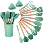 Premium 12-Piece Silicone Kitchen Utensil Set with Wooden Handles – Heat-Resistant