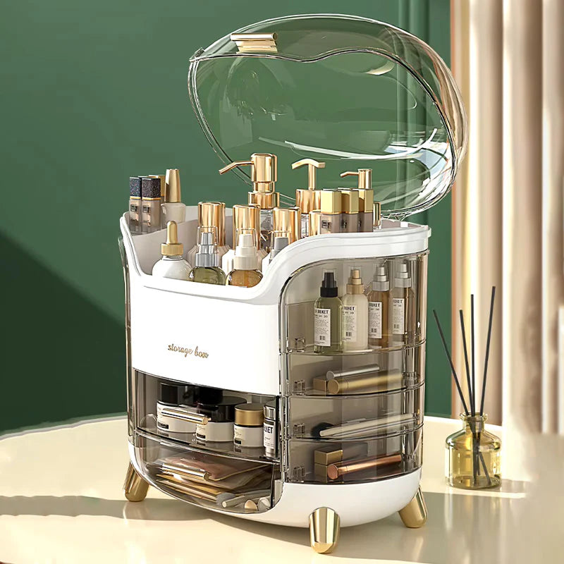 Luxury Large Cosmetic Organizer Box – Dustproof Vanity Storage Case with Clear Transparent Shield