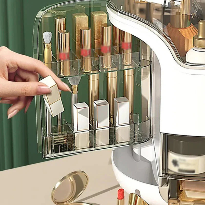 Luxury Large Cosmetic Organizer Box – Dustproof Vanity Storage Case with Clear Transparent Shield