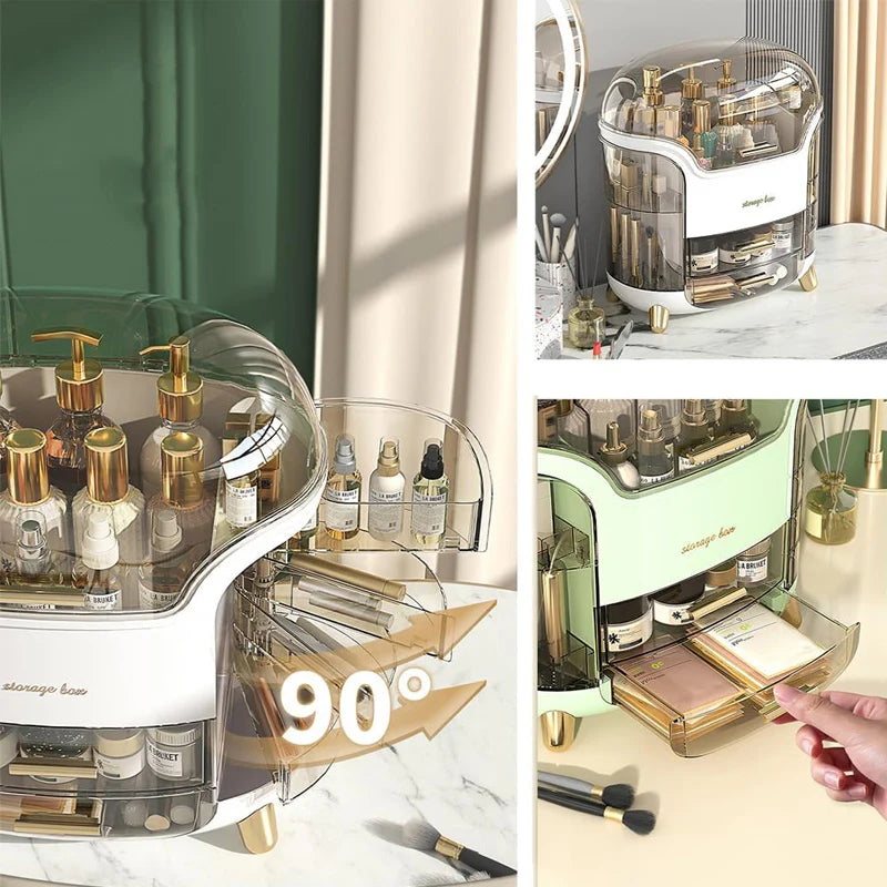Luxury Large Cosmetic Organizer Box – Dustproof Vanity Storage Case with Clear Transparent Shield