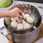 Stainless Steel Folding Steamer Basket – Expandable Veggie Colander & Fruit Tray