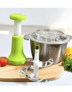 2.0L Stainless Steel Push Chopper – 4-Blade Meat & Veggie Mincer