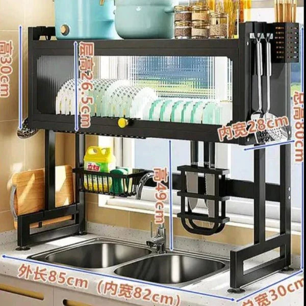 Premium Over-The-Sink Dish Drying Rack with Dust-Proof Cabinet