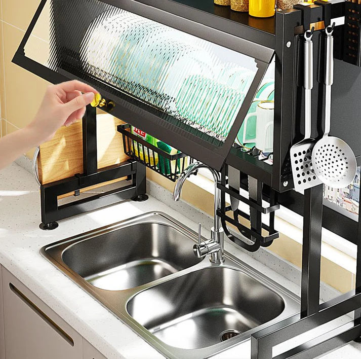 Premium Over-The-Sink Dish Drying Rack with Dust-Proof Cabinet