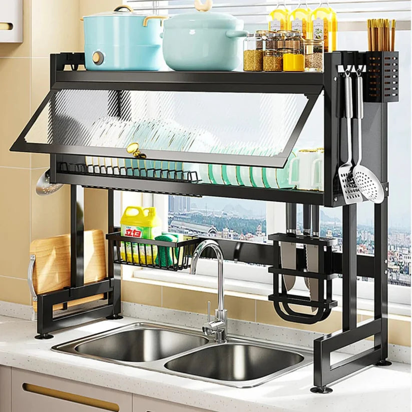 Premium Over-The-Sink Dish Drying Rack with Dust-Proof Cabinet
