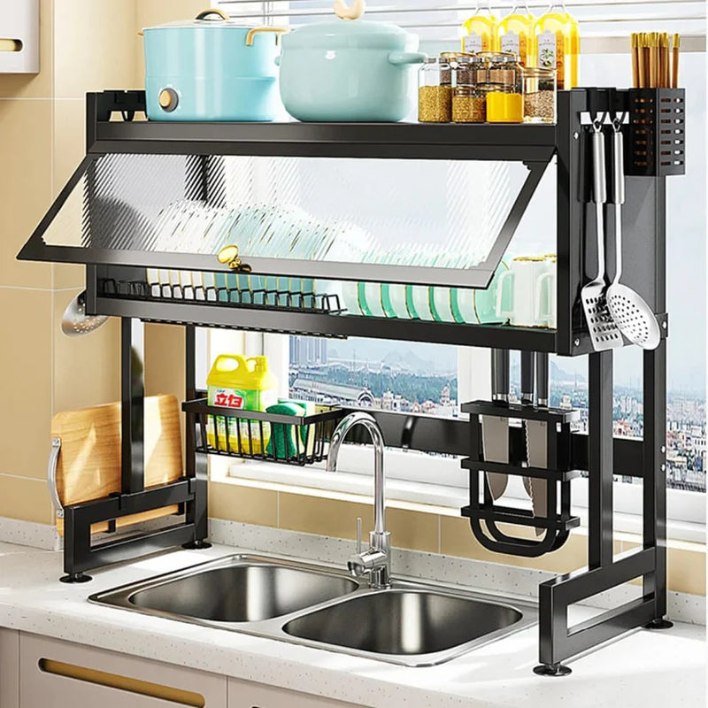 Premium Over-The-Sink Dish Drying Rack with Dust-Proof Cabinet
