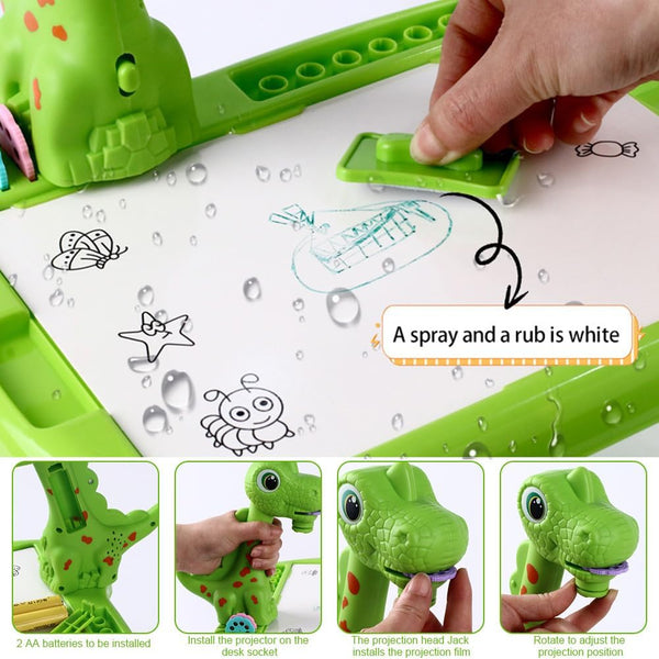 Kids Drawing Table with Projector – Dinosaur Art Desk for Kids