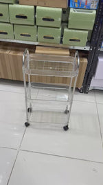 3-Tier Rolling Vanity Storage Cart – Acrylic-Style Clear Fluted Baskets, Mobile Makeup & Skincare