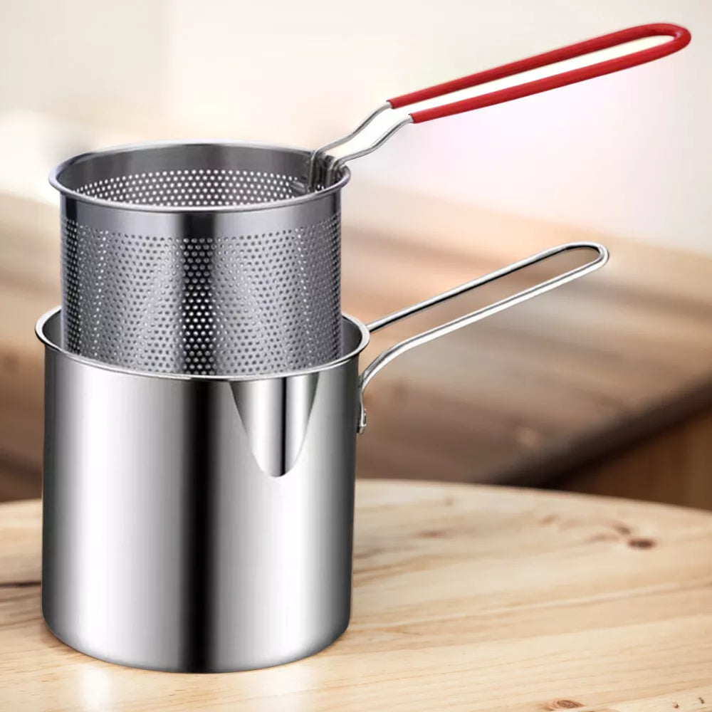 1200ml Stainless Steel Deep Frying Pot with Strainer