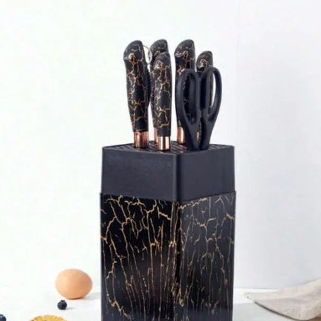 7-Piece Non-Stick Coated Knife Set with Elegant Marble Design & Acrylic Stand